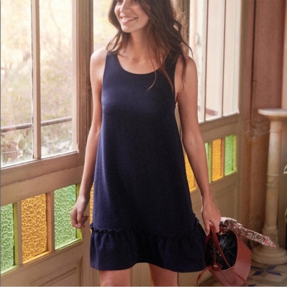 Sézane Mathilde Tie Bow Back Dress in Marine Blue Size FR 38, US 6 - Picture 3 of 11